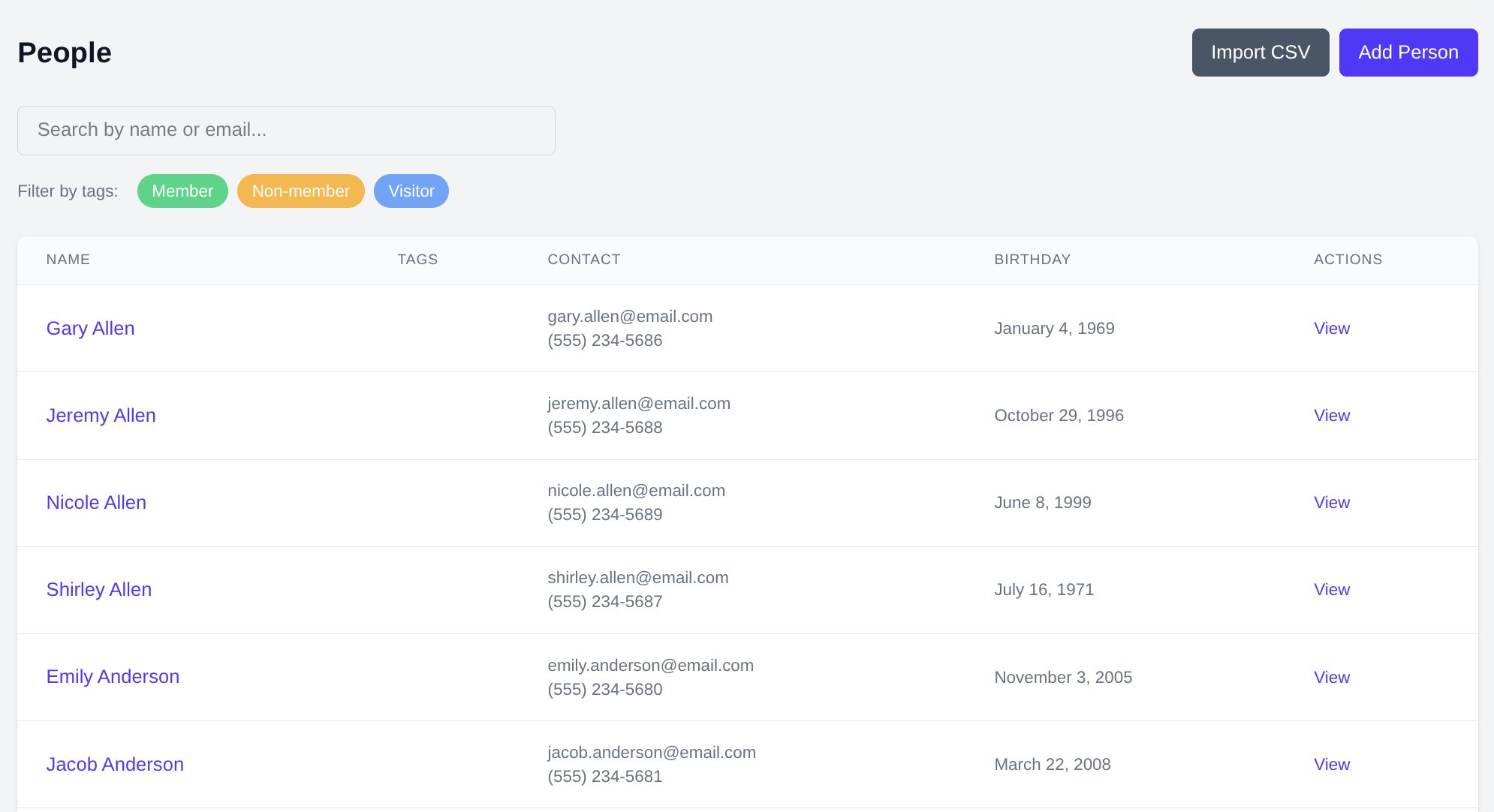 People management interface